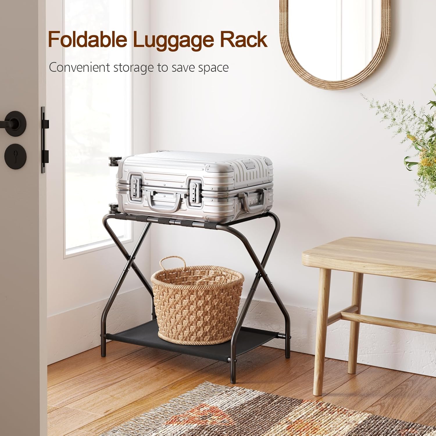 Thumbnail 2 de AMHANCIBLE Luggage Rack (Set of 2) Foldable Suitcase Stands with Storage Shelf, HLR02BK, Black