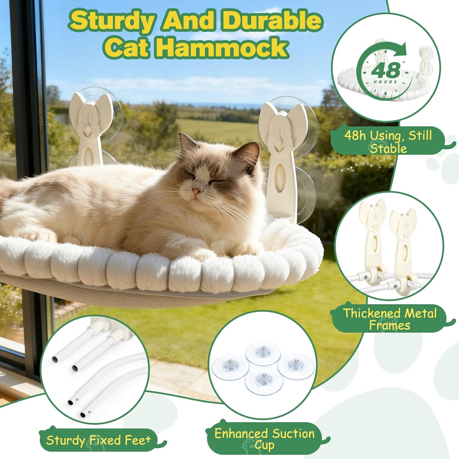Detalle de Euqvunn Hamac Chat Fenêtre — Douillet, sans Fil, 15 kg, Lavable et Double Face