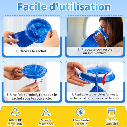 Detalle de Sacs à Vomir Jetables 1000 ml TonJin – 20 pièces, multicolores, voyage et urgences