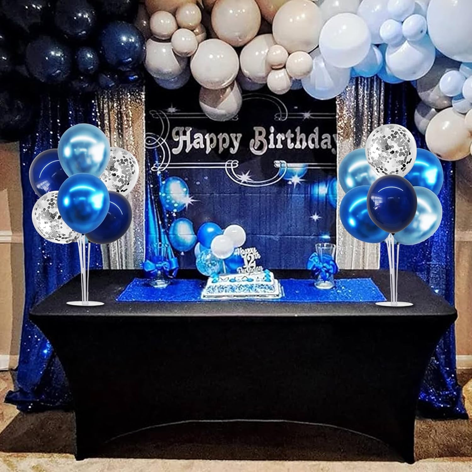 Thumbnail 5 de TONIFUL 4-Set Metallic Blue & Silver Balloon Stand Table Centerpiece Decorations