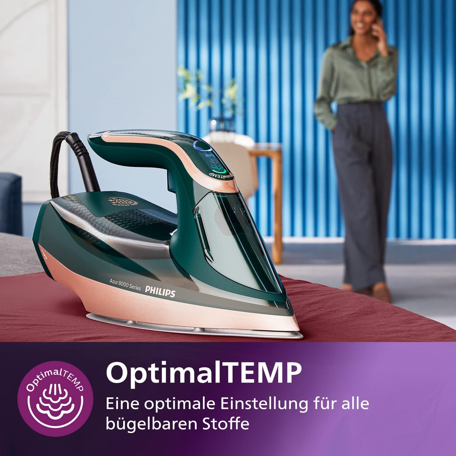 Detalle de Philips Azur 8000 Serie Dampfbügeleisen DST8030/70 – OptimalTEMP, 3000 W, 70 g/min Dauerdampf