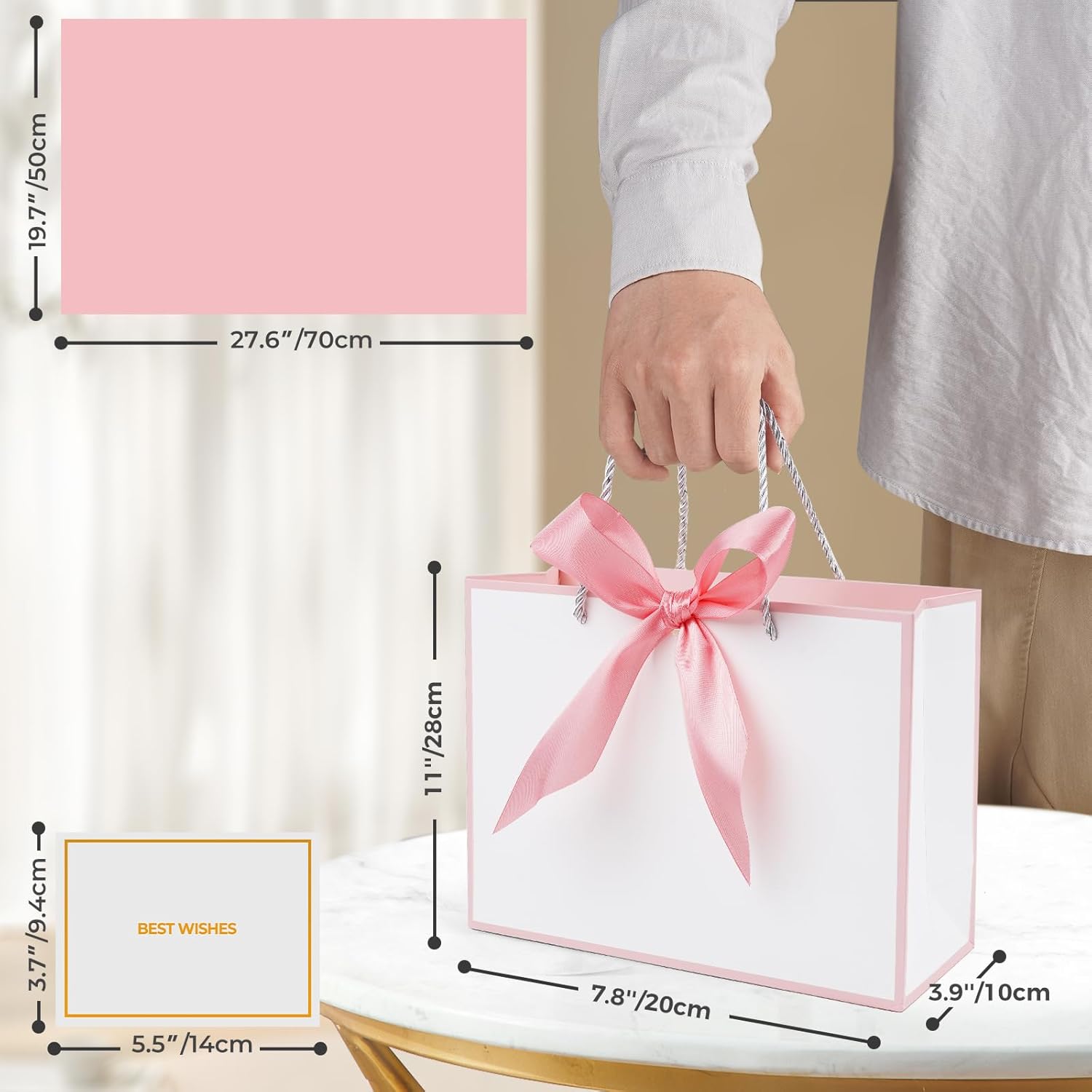 Thumbnail 1 de Mifferer Papier-Geschenktüten-Set mit 2 Taschentüchern und Karten (20 x 10 x 28 cm) – 2 Stück