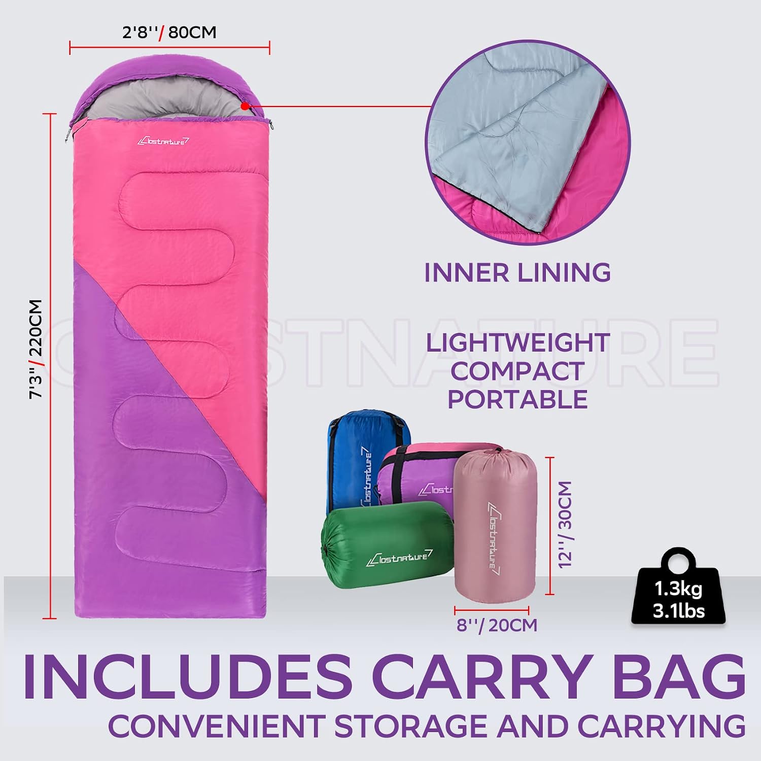 Detalle de Clostnature 4-Season Sleeping Bag for Adults and Kids — Compact, Lightweight, Right Zipper
