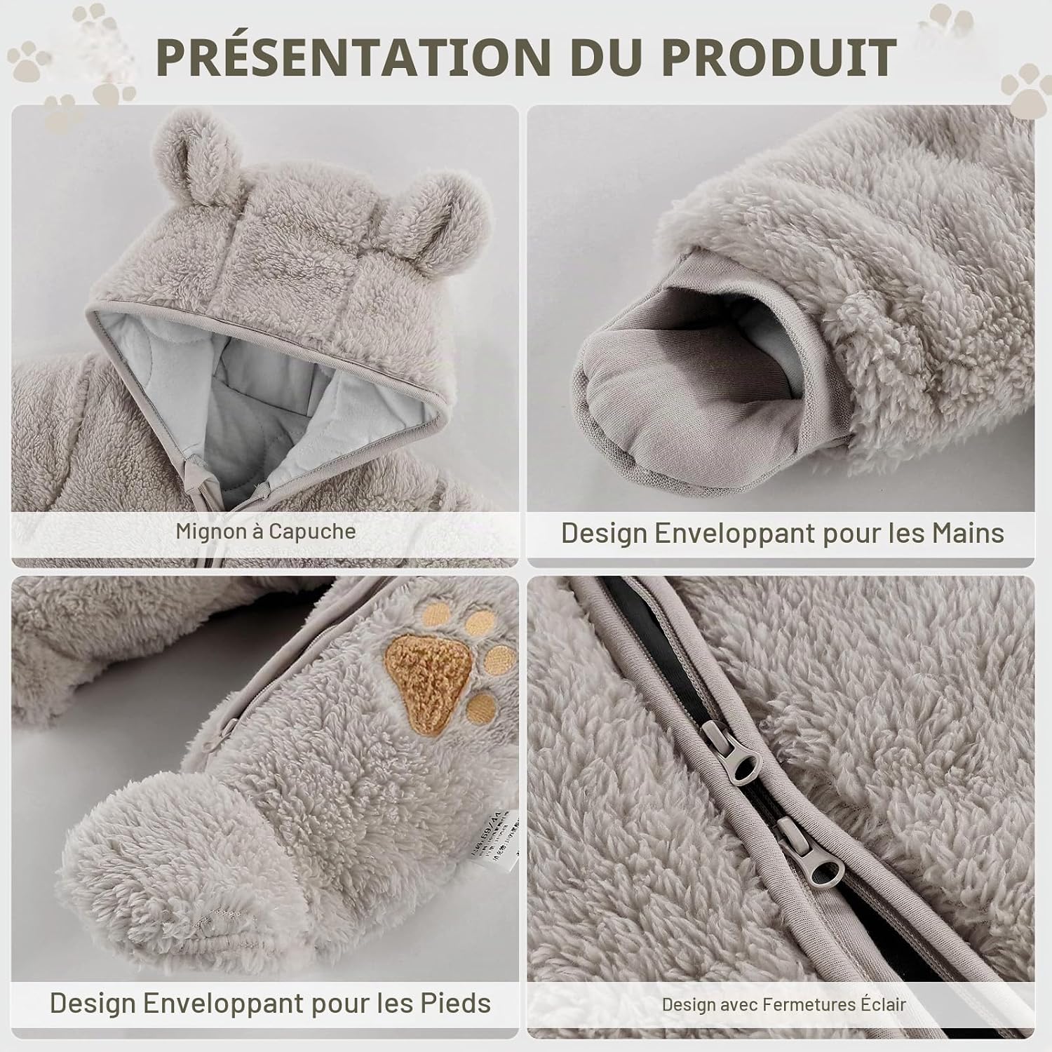 Thumbnail 3 de JiAmy fleece-sneeuwpak voor baby’s met capuchon, omslaghandschoenen en bedekte voeten, 0-18 maanden