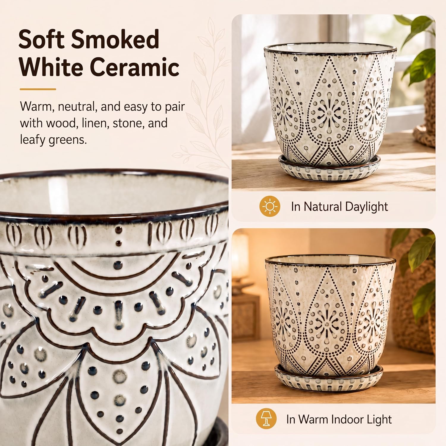 Thumbnail 2 de Gepege 6 Inch Beaded Ceramic Planter Set (2)