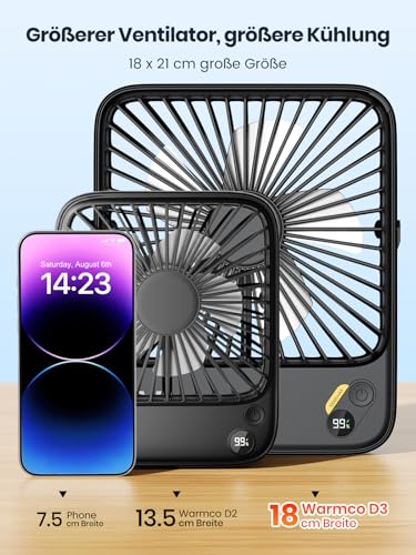 Thumbnail 7 de Warmco D3 Akku Ventilator 10000mAh – leiser Tischventilator mit USB-C, bis zu 24 Stunden Laufzeit