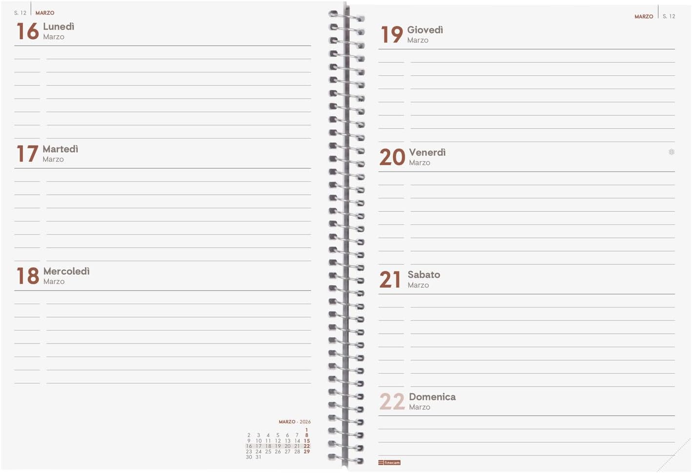 Detalle 2 de Agenda Finocam Spirale 2026 12 mesi