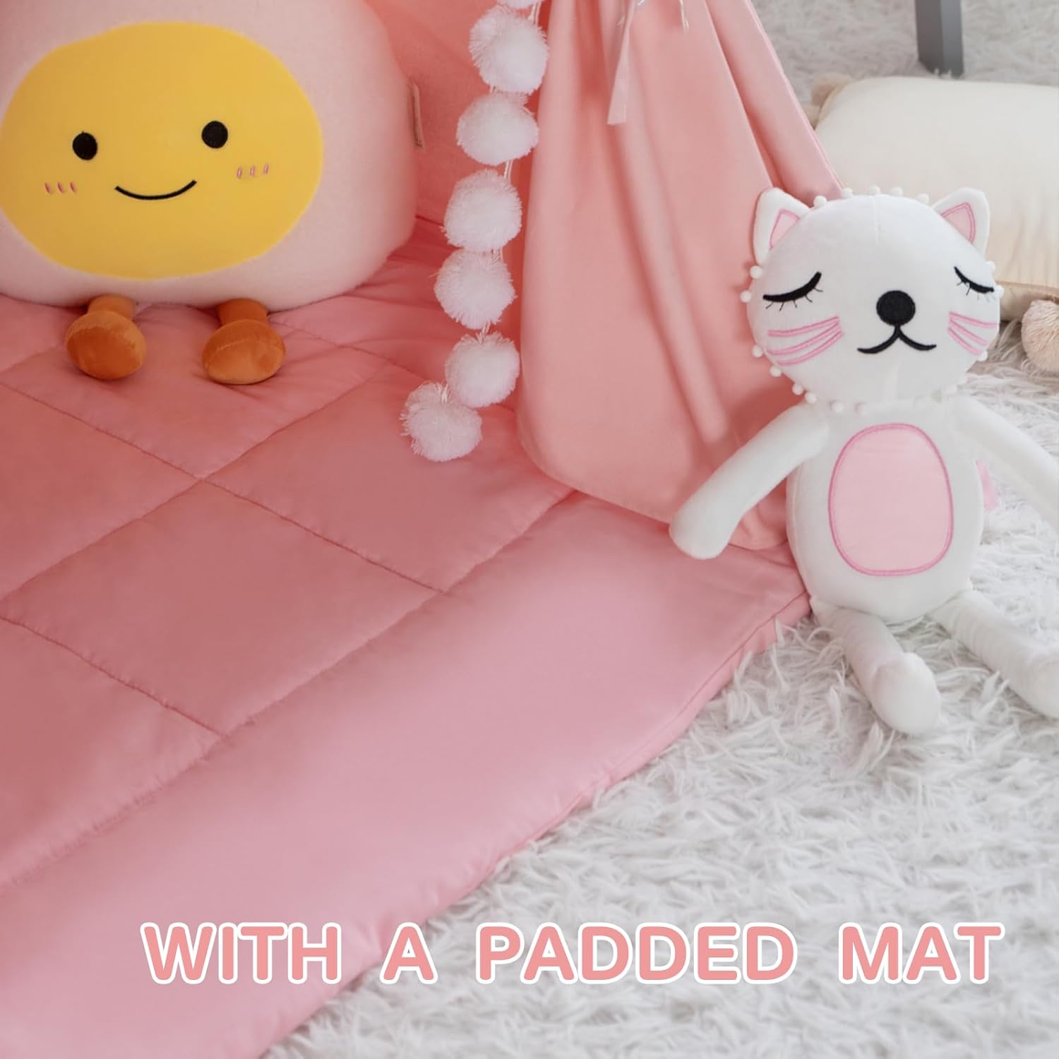 Thumbnail 1 de WIRHAO Kids Teepee Tent with Padded Mat, Cotton Canvas & Stars Lights (Pink)