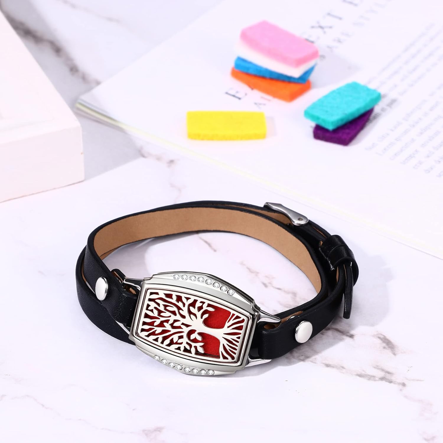 Thumbnail 2 de Cupimatch Bracelet Diffuseur d'huiles Essentielles Arbre de Vie en Acier Inoxydable avec 10 Cushions et Emballage Cadeau