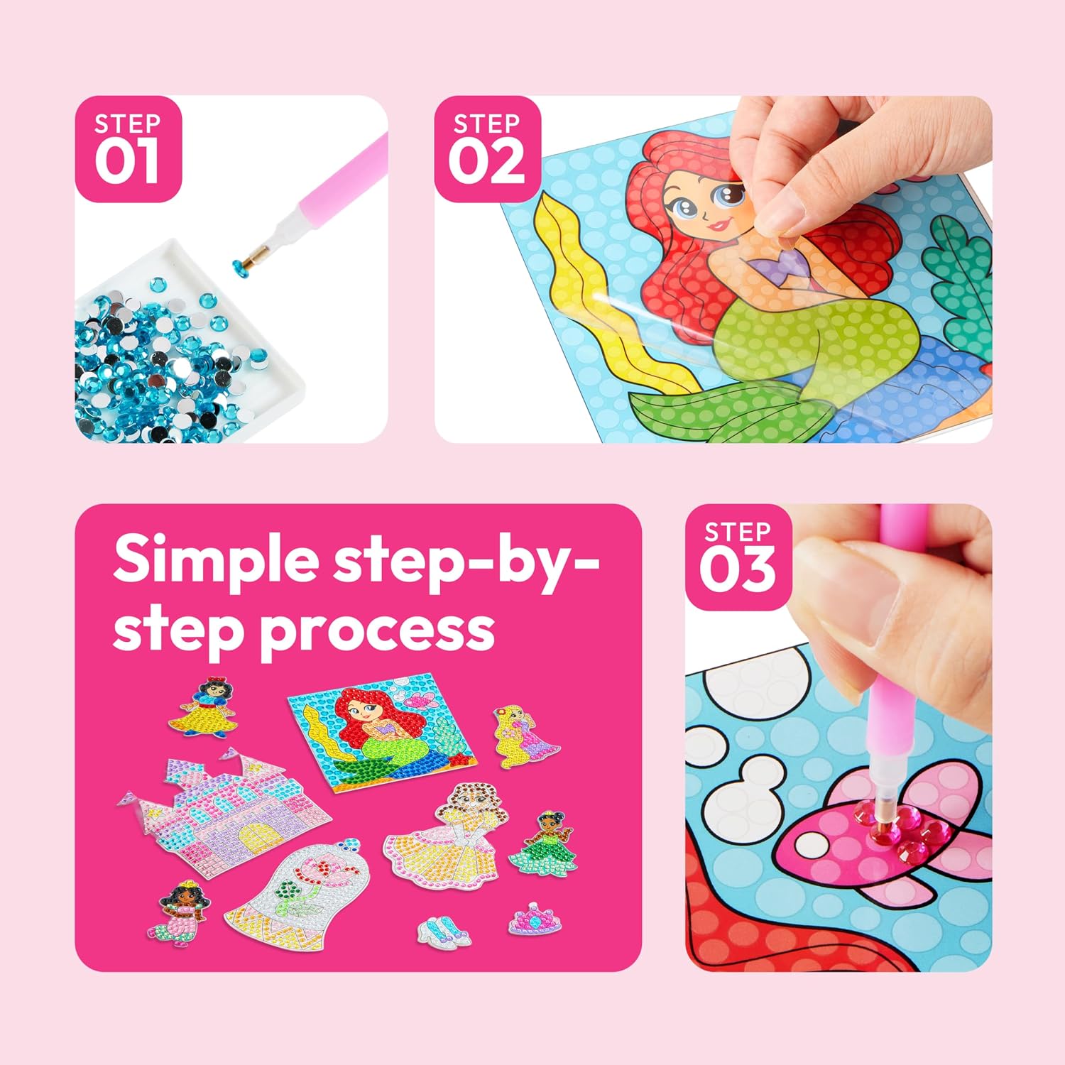 Detalle de Klever Kits 52pcs Prinzessinnen Diamant Malset – funkelnde 5D-Edelstein-Kunst für Mädchen 4–12