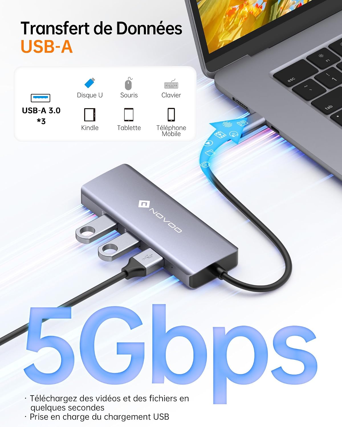 Detalle 1 de NOVOO Hub USB C 8 en 1 HDMI 4K