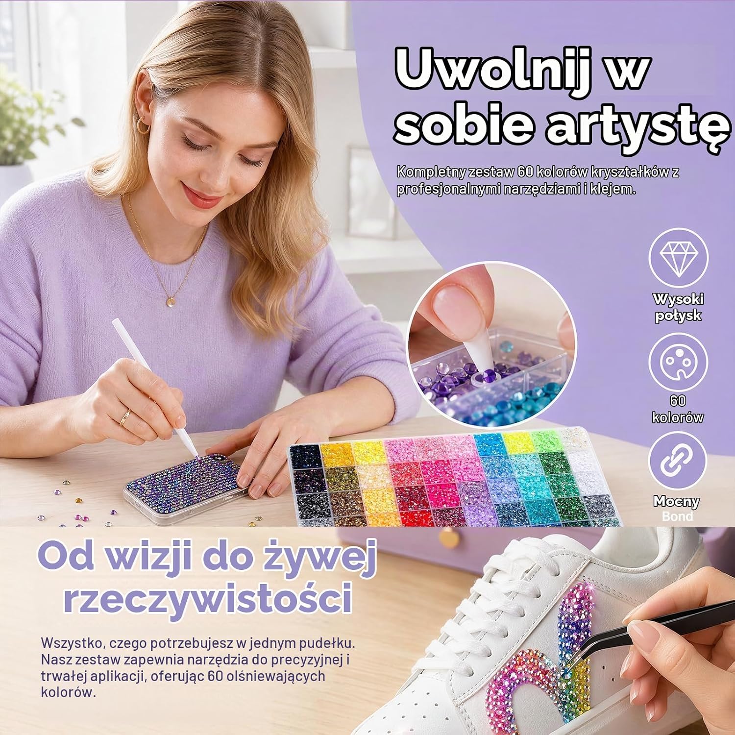 Detalle de ZORVENIX kryształki do zdobienia 3 mm, 48 000 sztuk w 60 kolorach