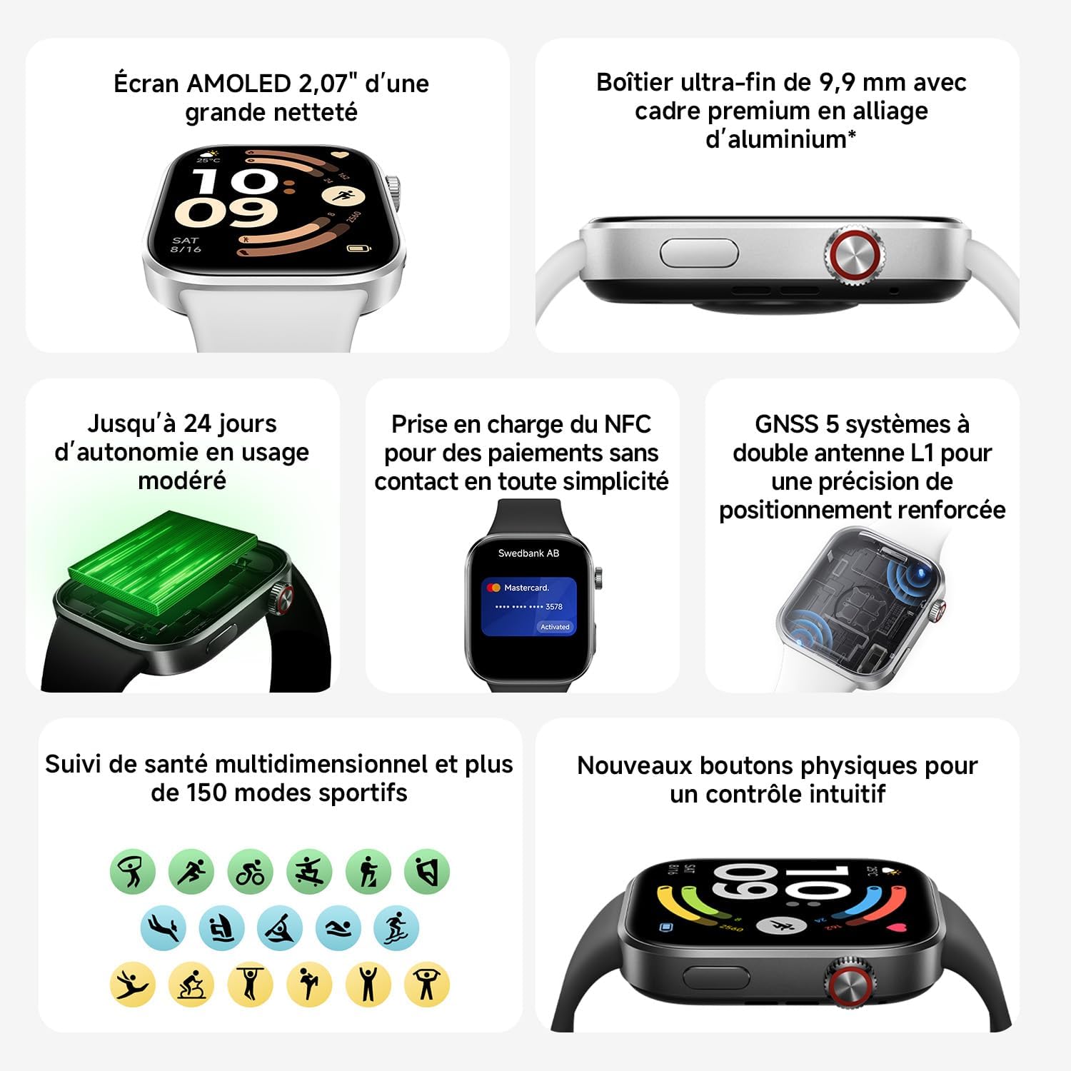 Detalle 2 de XIAOMI Redmi Watch 6 NFC — Montre connectée AMOLED 2,07'' avec GPS, NFC et 150+ modes