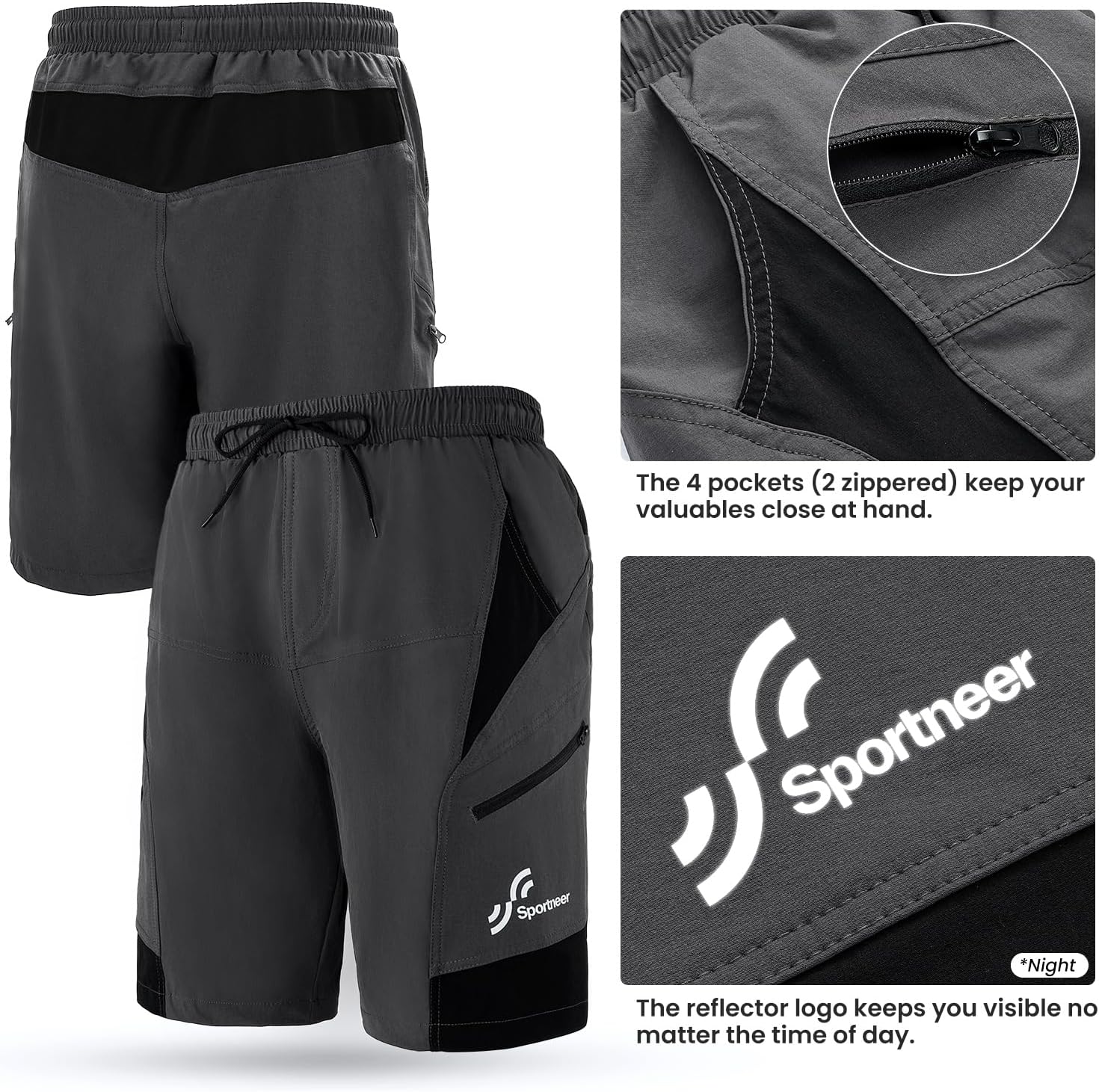 Detalle 2 de Sportneer MTB Radlerhose Herren Gepolstert 3D