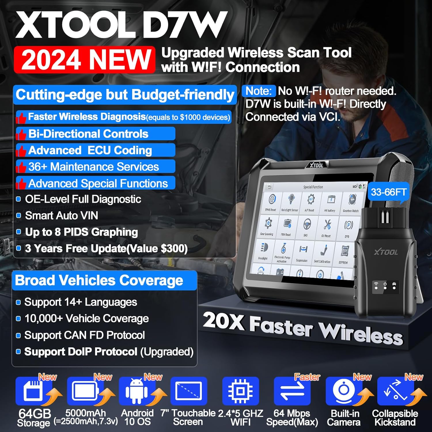 Thumbnail 1 de XTOOL D7W OBD2 Scanner Diagnostic Tool (2026 Wireless Ver.)