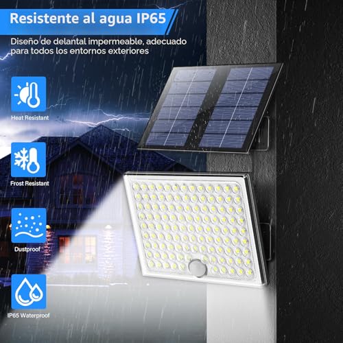 Detalle de Realky Lampara Solar Exterior con Sensor de Movimiento (2 uds) – 113 LEDs, 4 modos y cable de 5 m