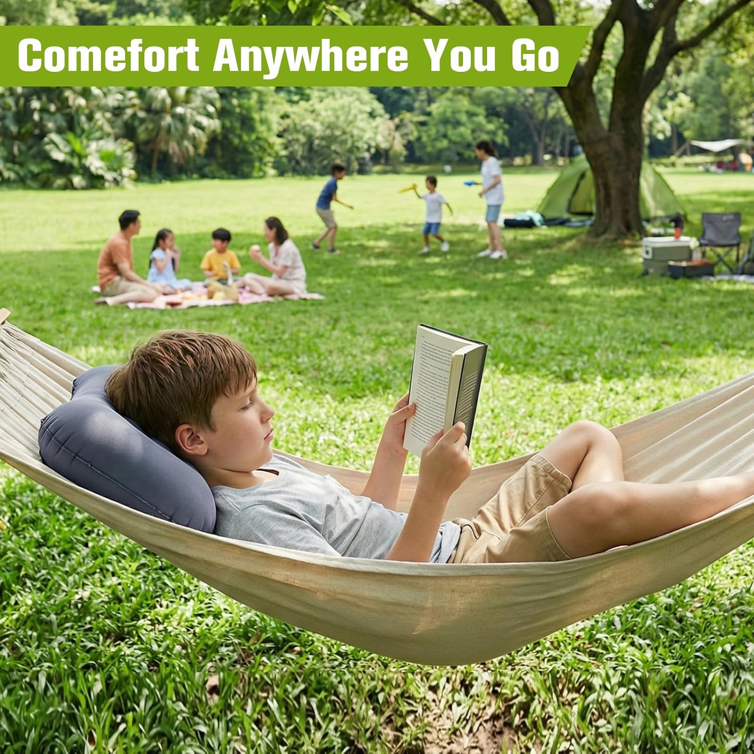 Thumbnail 2 de JetsCush Camping-Kissen aufblasbar ultraleicht (grau) – ergonomisches Reisekissen für Outdoor, Strand & unterwegs