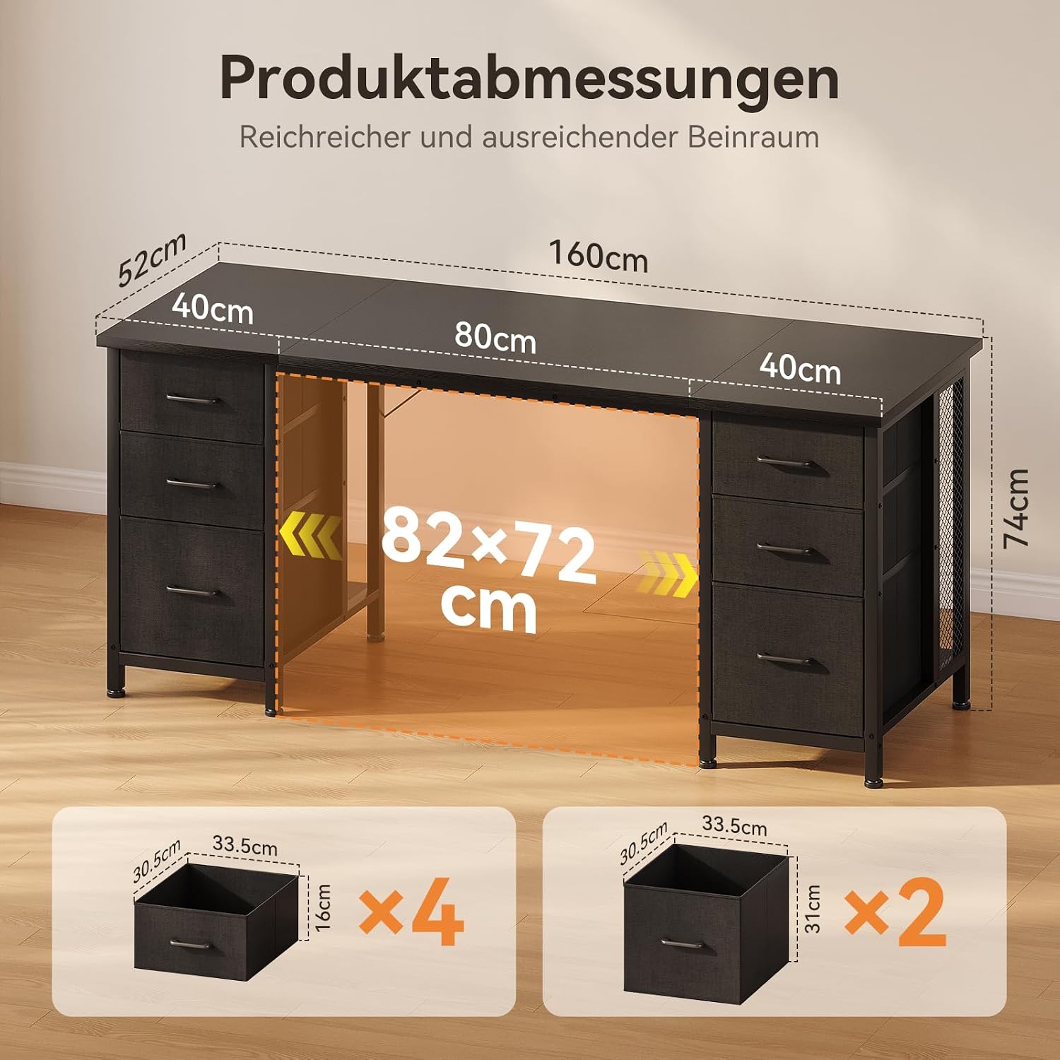 Thumbnail 2 de Coleshome Schreibtisch mit 6 Schubladen, 160x52 cm – Computertisch für Home Office, Schwarz