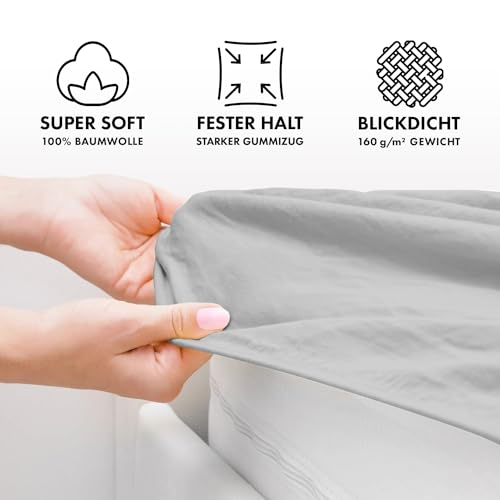 Detalle de JACOBSON Spannbettlaken Jersey 140x200–160x200 cm | Baumwolle, Grau
