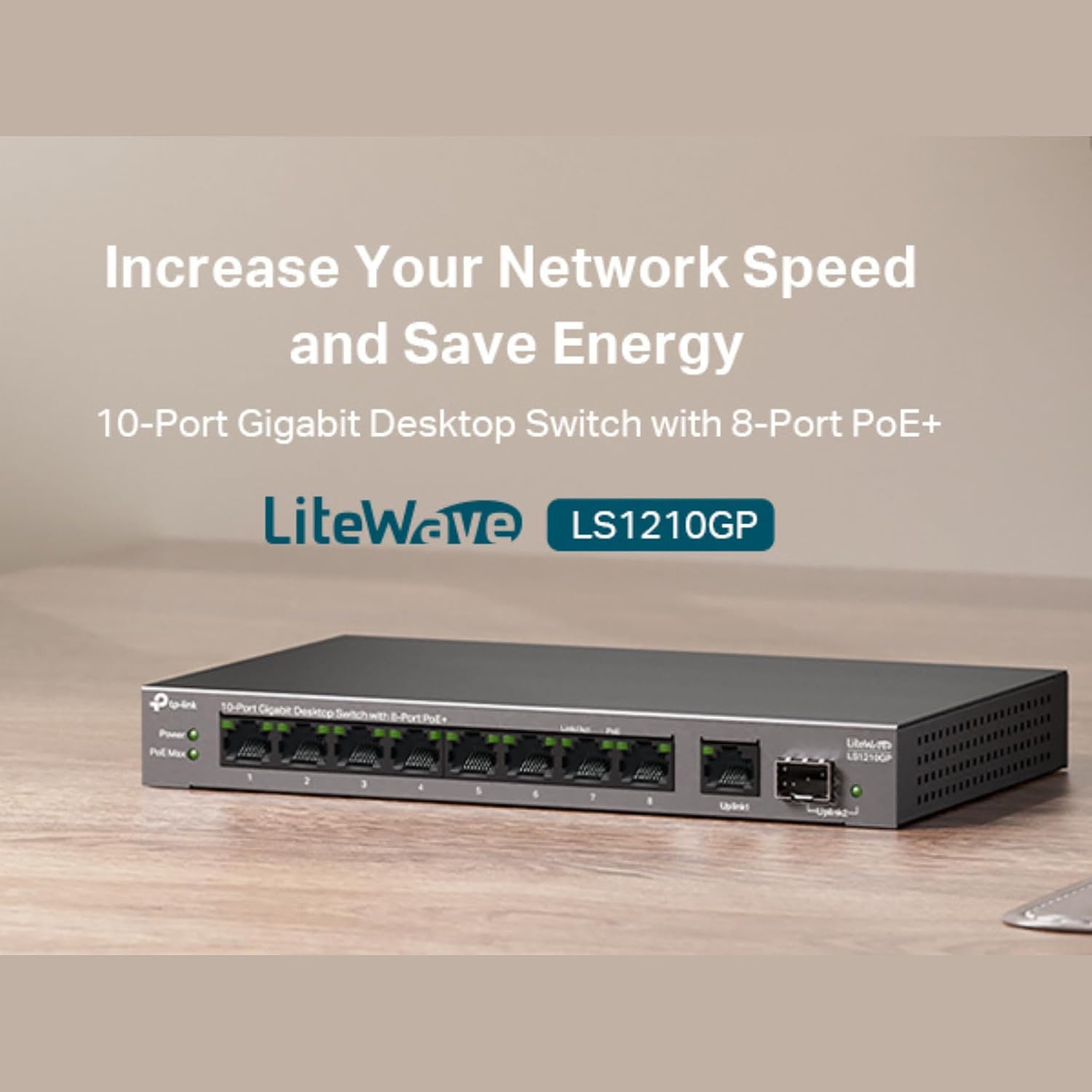 Detalle de TP-Link LS1210GP 61W PoE+ 10‑Port Gigabit Switch