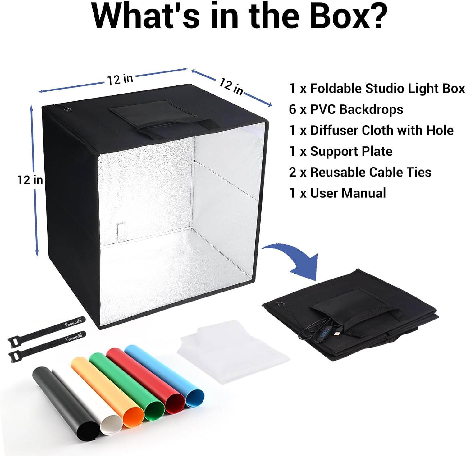Thumbnail 6 de Light Box Photography 12x12x12" LED photo booth with 120 LEDs, 6 PVC backdrops and adjustable lighting