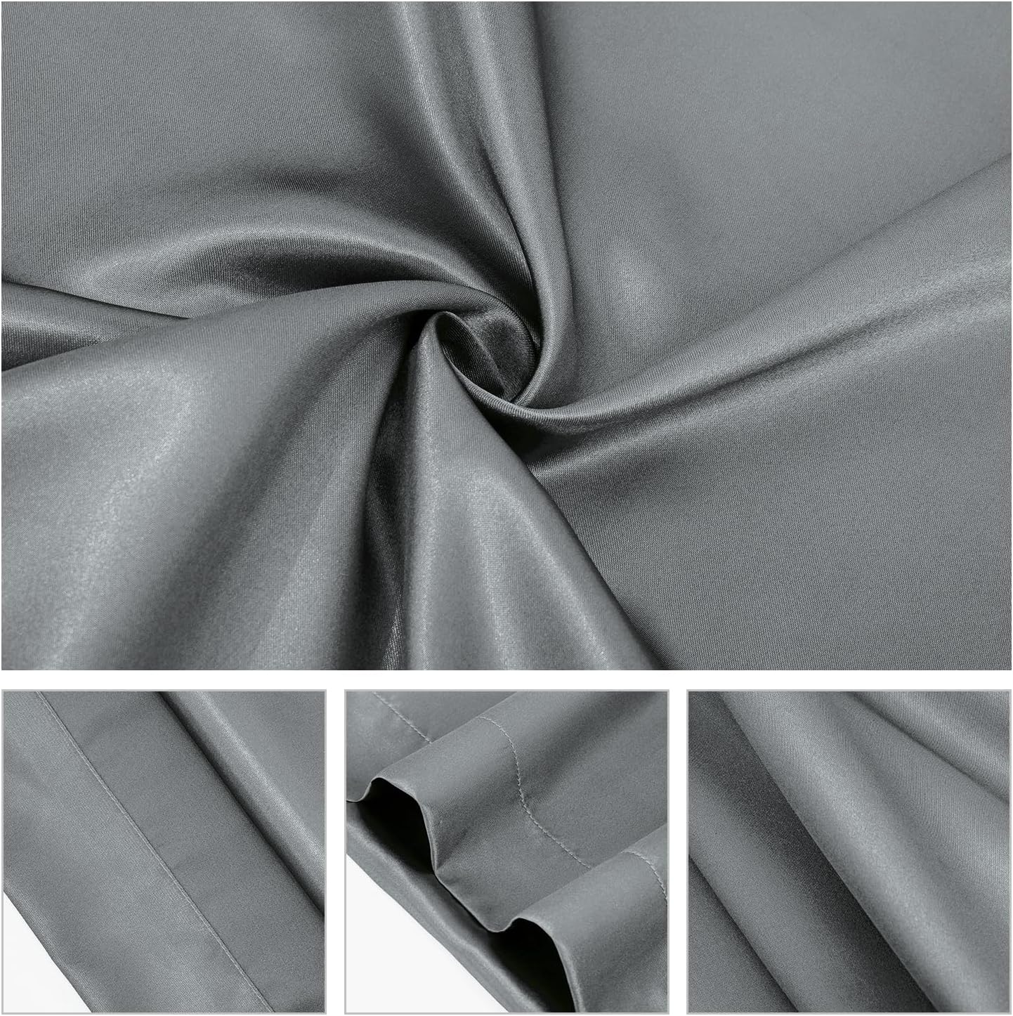 Detalle 2 de Taie d’oreiller satin 65x65cm – Gris foncé, 2 pièces, soin peau et cheveux
