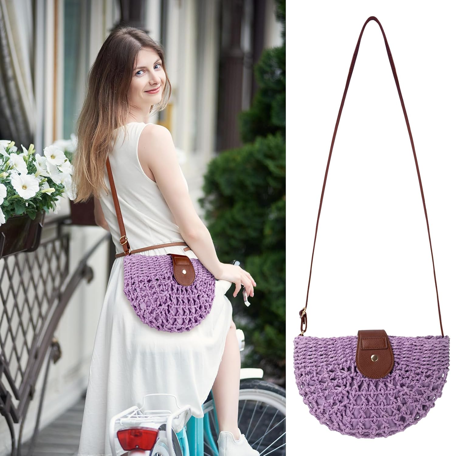 Detalle de juctshee Woven Crossbody Bag for Women – Compact, Lightweight Taupe Boho Shoulder Bag