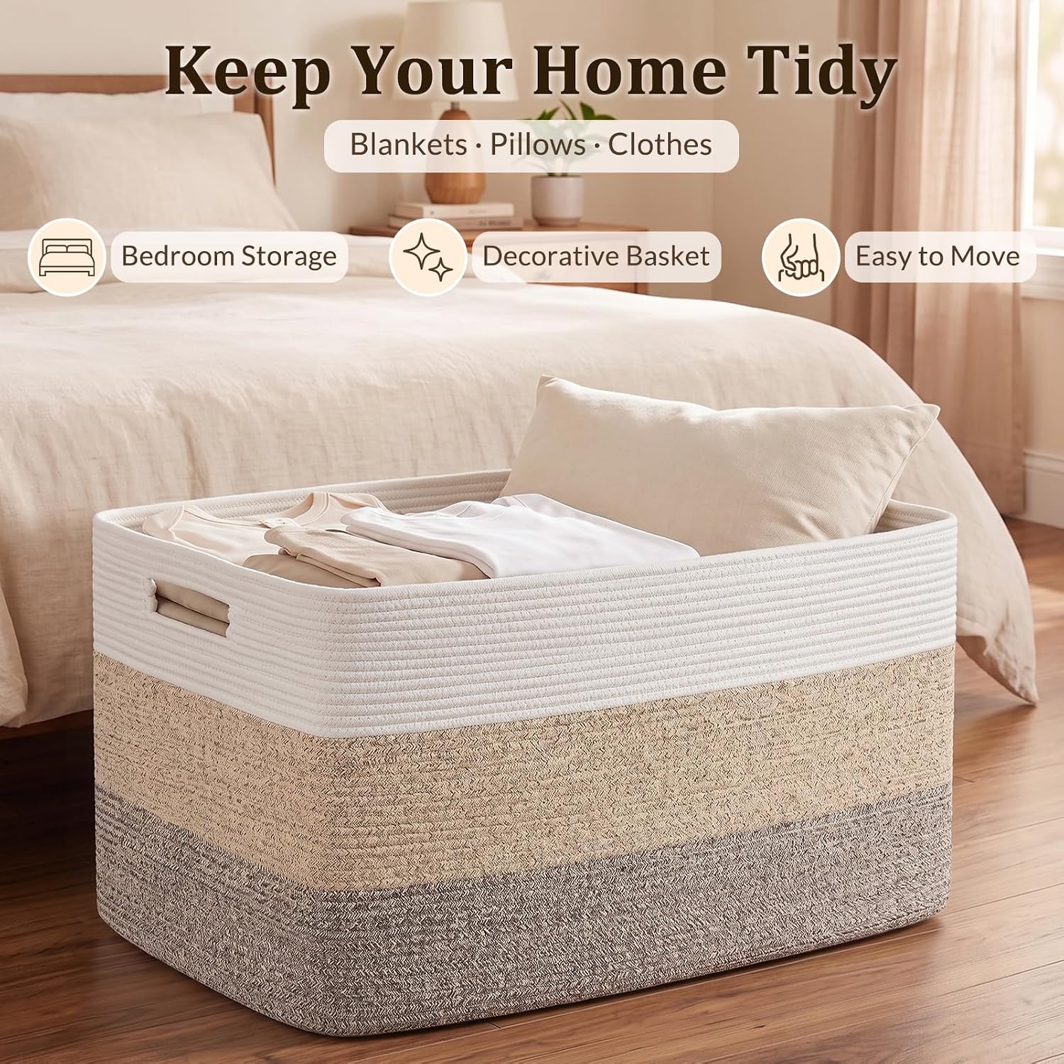 Thumbnail 4 de OIAHOMY FSB-A-J-100L-02B 108L Cotton Rope Storage Basket, Gradient Brown