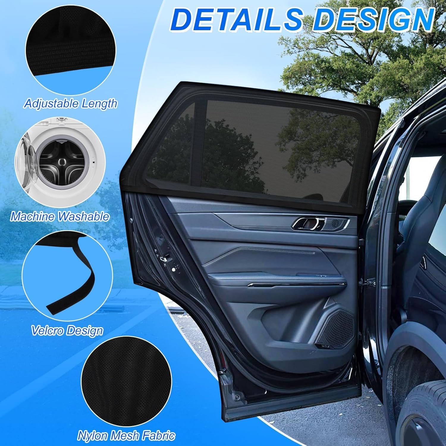 Thumbnail 6 de 2 Stück Sonnenschutz Auto Baby mit UV Schutz – 125×80 cm Dehnbarer Sonnenschutz für Heckfenster