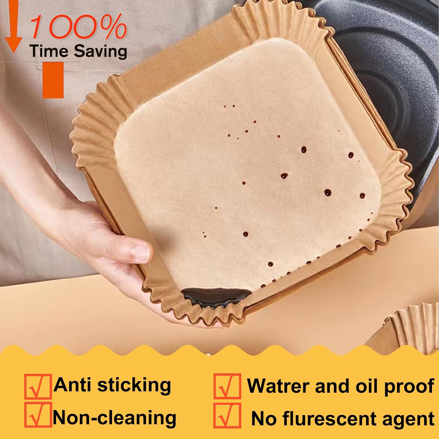 Thumbnail 4 de Disposable Air Fryer Liner Liners (9 Inch, Square) — Parchment Paper for 5–8 Quart Air Fryers, 125 Pack
