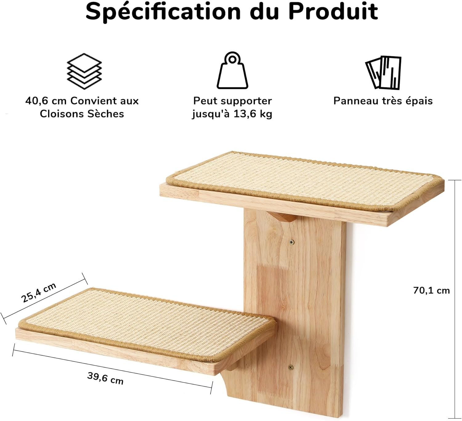 Thumbnail 2 de FUKUMARU Étagères murales pour chat en forme d’arbre avec 2 plateformes et tapis en sisal