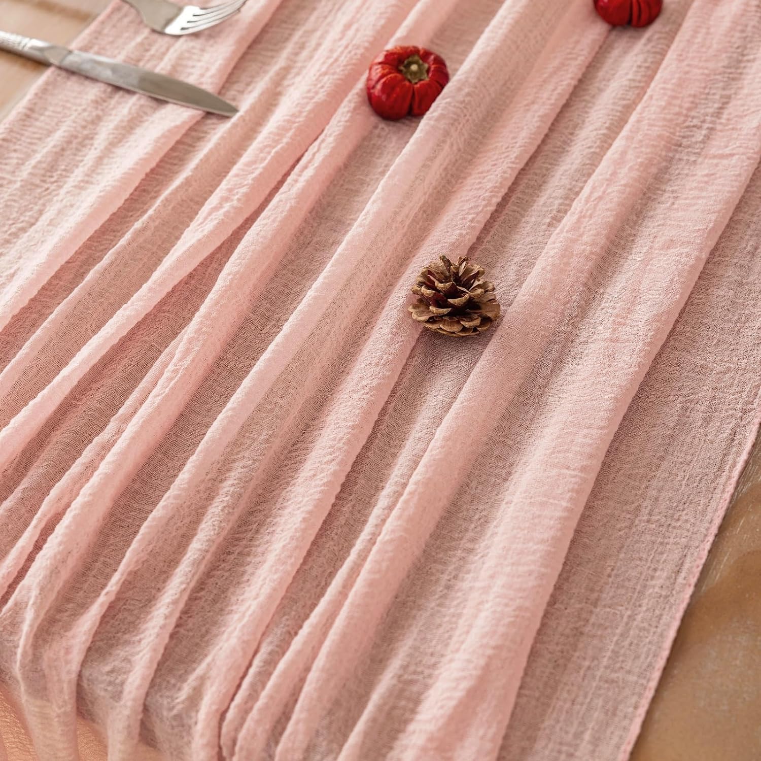 Thumbnail 4 de Keketoarrange Pink Mother's Day Cheesecloth Table Runner Set (3 Pieces, 35 x 120 inches each) for Boho Rustic Tables, 120-inch Length