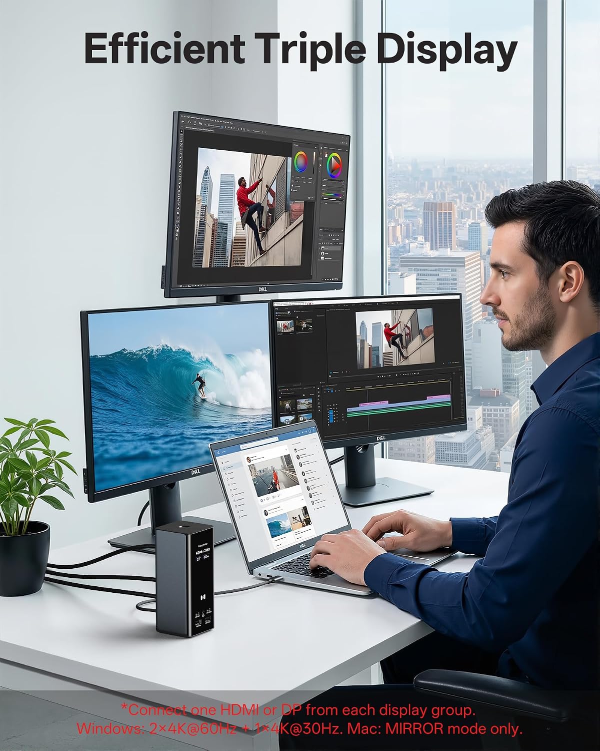 Thumbnail 2 de Selore&S-Global Triple-Monitor Laptop Docking Station with 3 HDMI and 2 DisplayPort