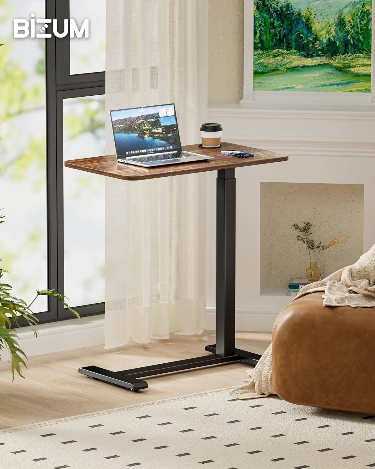 Detalle 2 de BIZUM DM5050W2716WAO Adjustable Rolling Bedside Table, Walnut, 70 x 40 cm