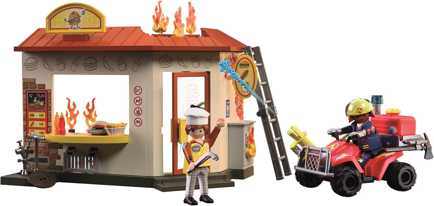 Thumbnail 6 de PLAYMOBIL City Action 72195 brandweerquad met hamburgerstand en waterlans