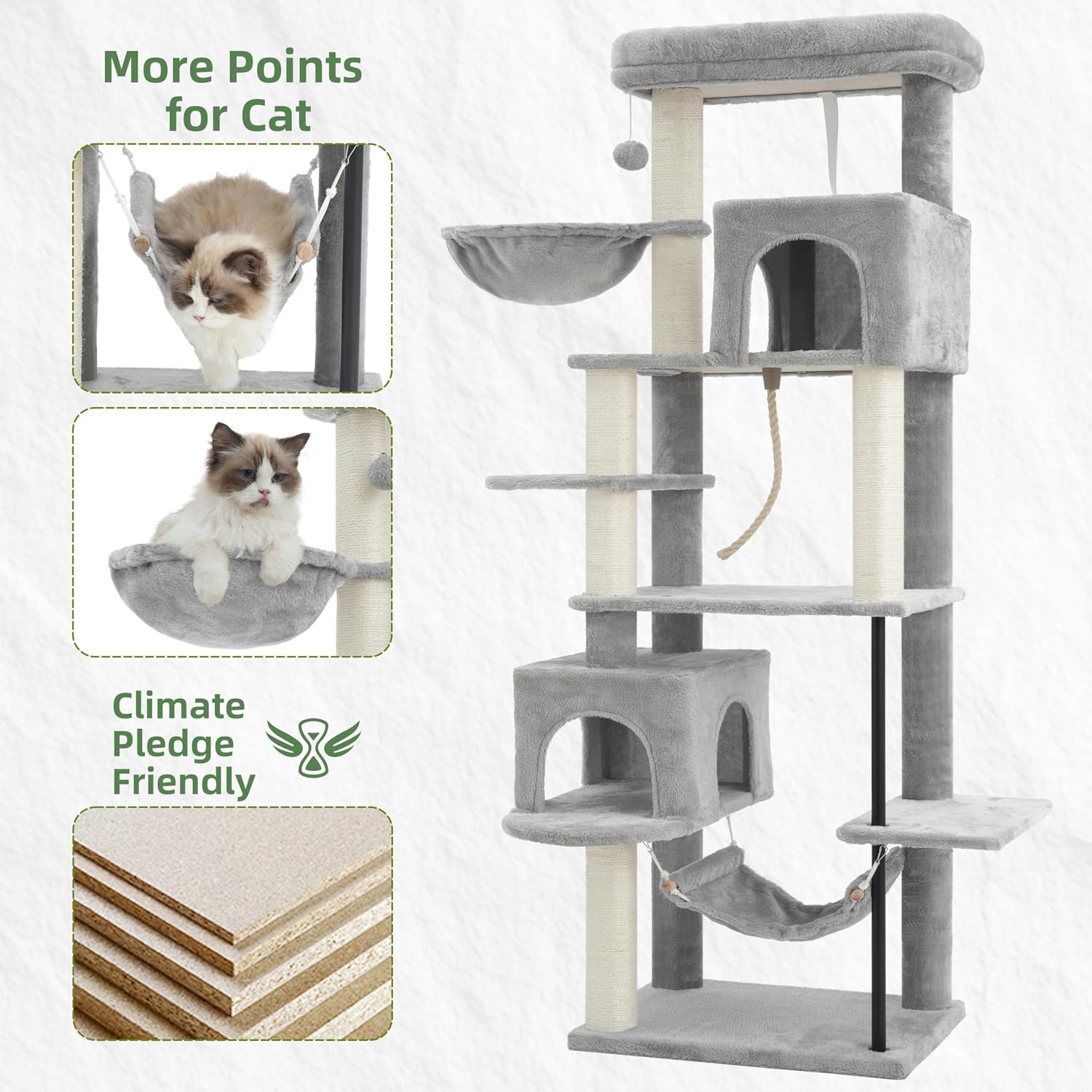 Detalle de Gitelsnour GCT024W Cat Tree, 70.5-Inch Tower with Sisal, Hammock & Perch