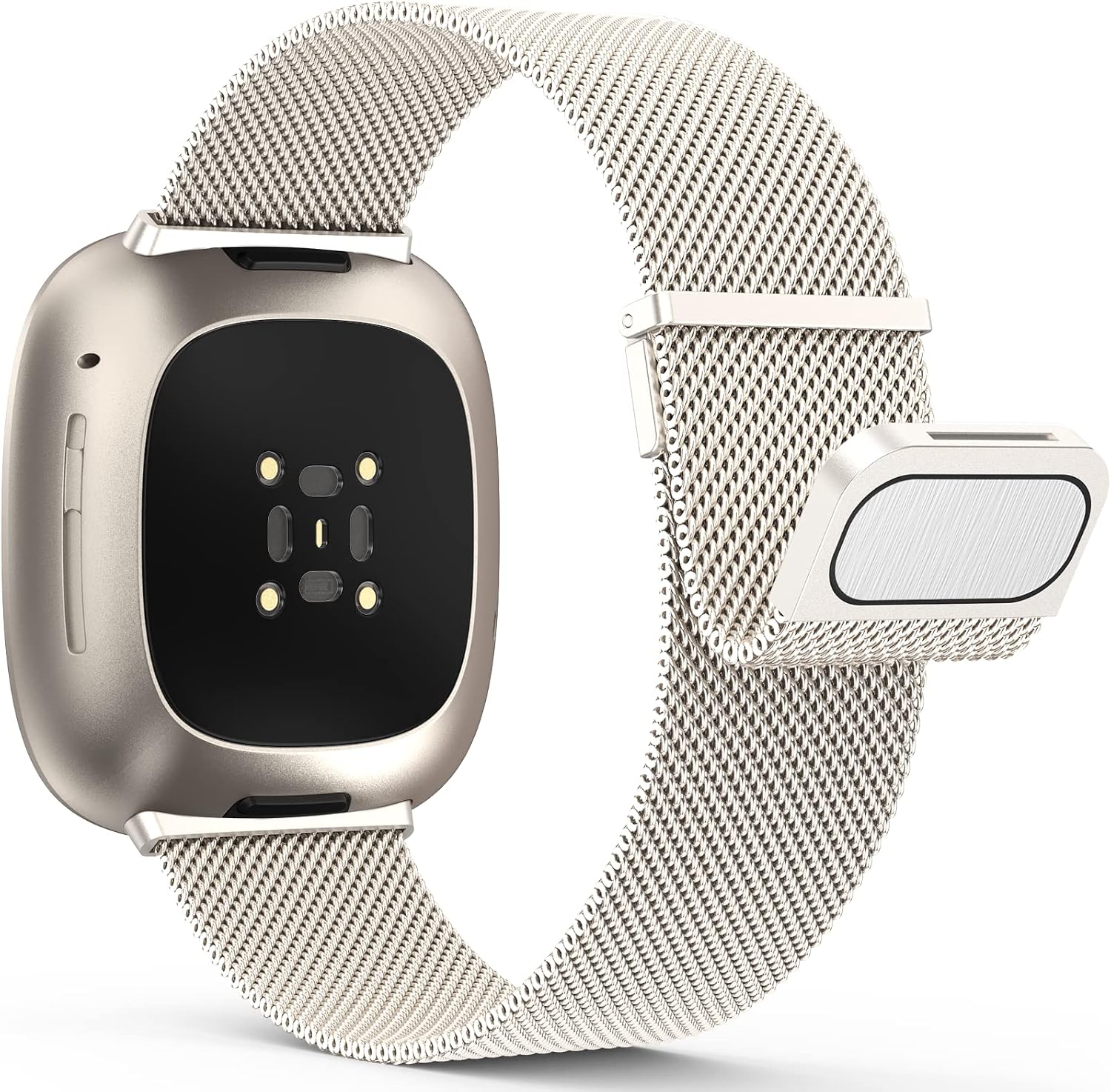 Detalle de Yoohoo stainless steel magnetic replacement straps for Fitbit Versa 3, Versa 4 & Sense 2 (Starlight)