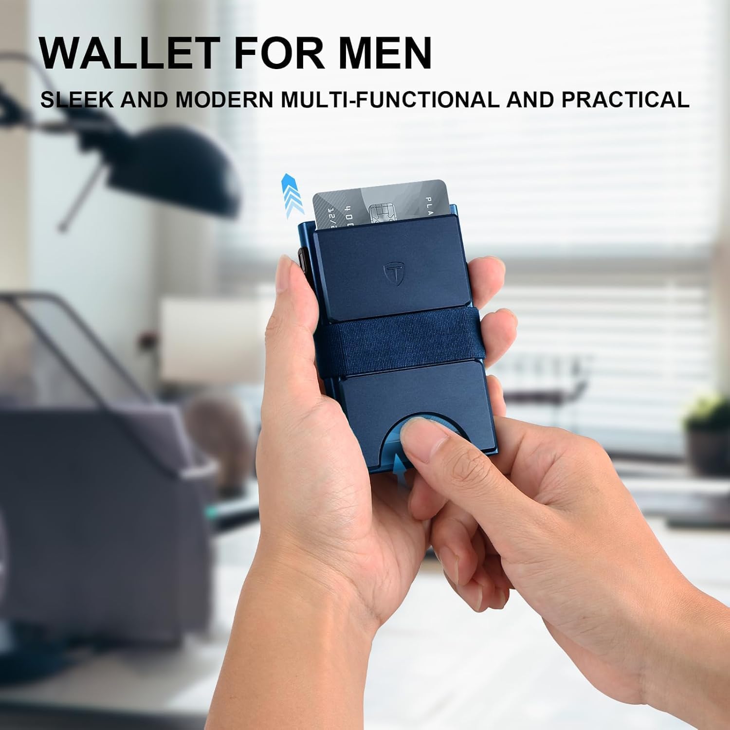 Detalle de TOYFID Pop Up Wallet for 12 Cards - RFID Blocking Aluminium Card Holder in Navy Blue