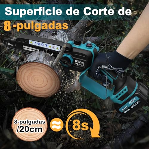 Detalle de RINOXAR 2 en 1: Motosierra de Pértiga 8" con 2 Baterías de 4000 mAh