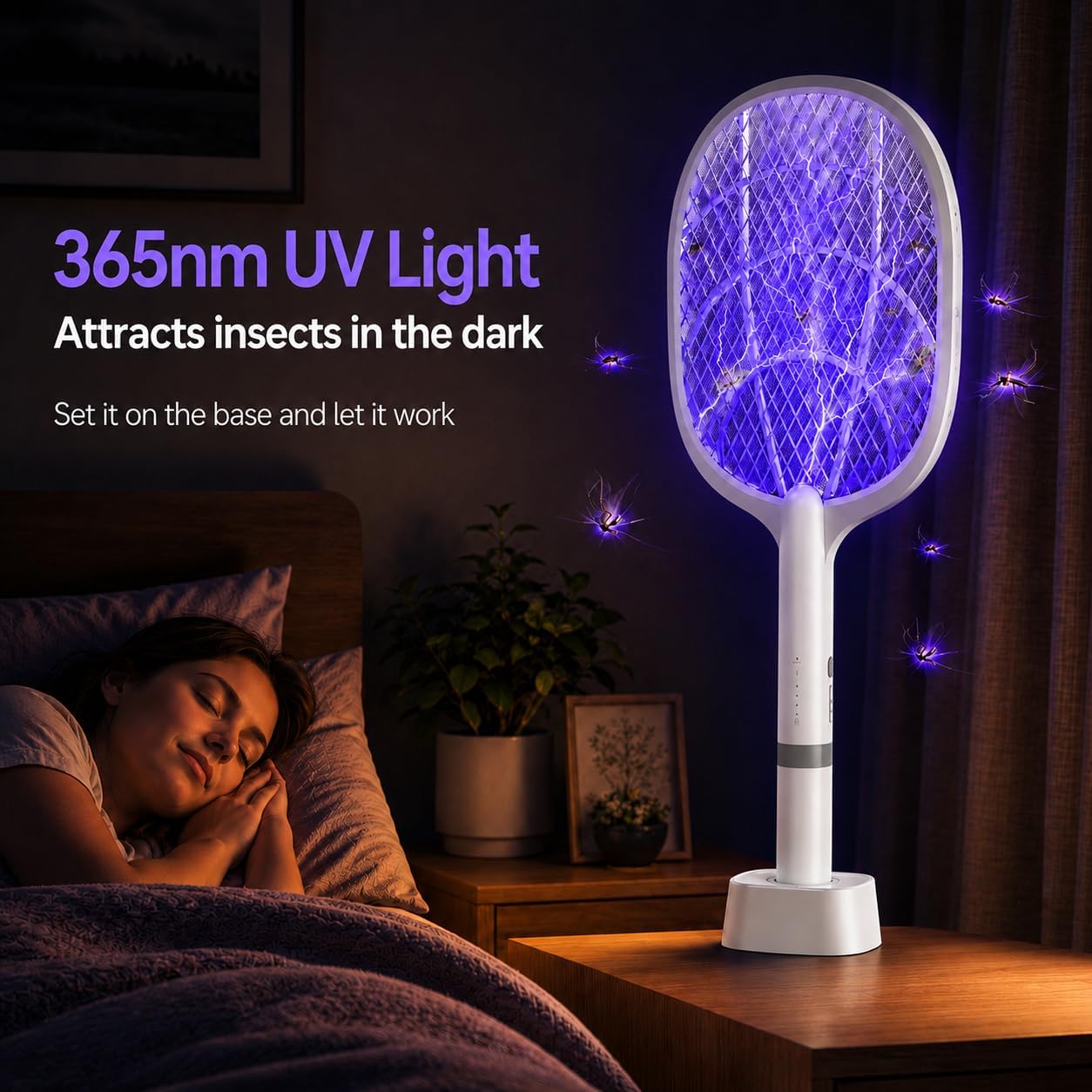 Detalle de DANGZW Electric Fly Zapper 4000V: 2-in-1 USB-C Rechargeable UV Light Trap