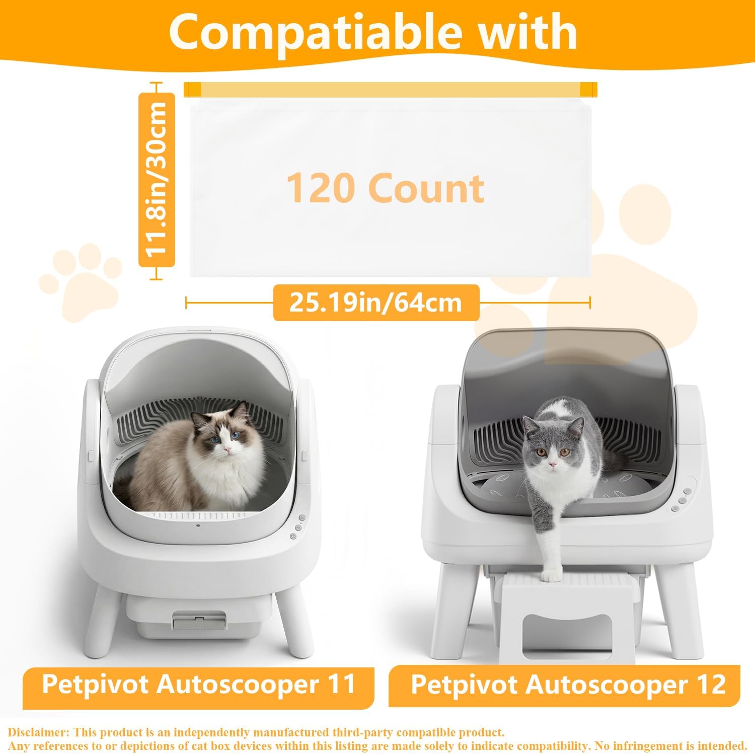 Detalle 2 de BOOWOO Litter Box Bags, 25.19 x 11.8 in, 120 Count, Unscented Drawstring