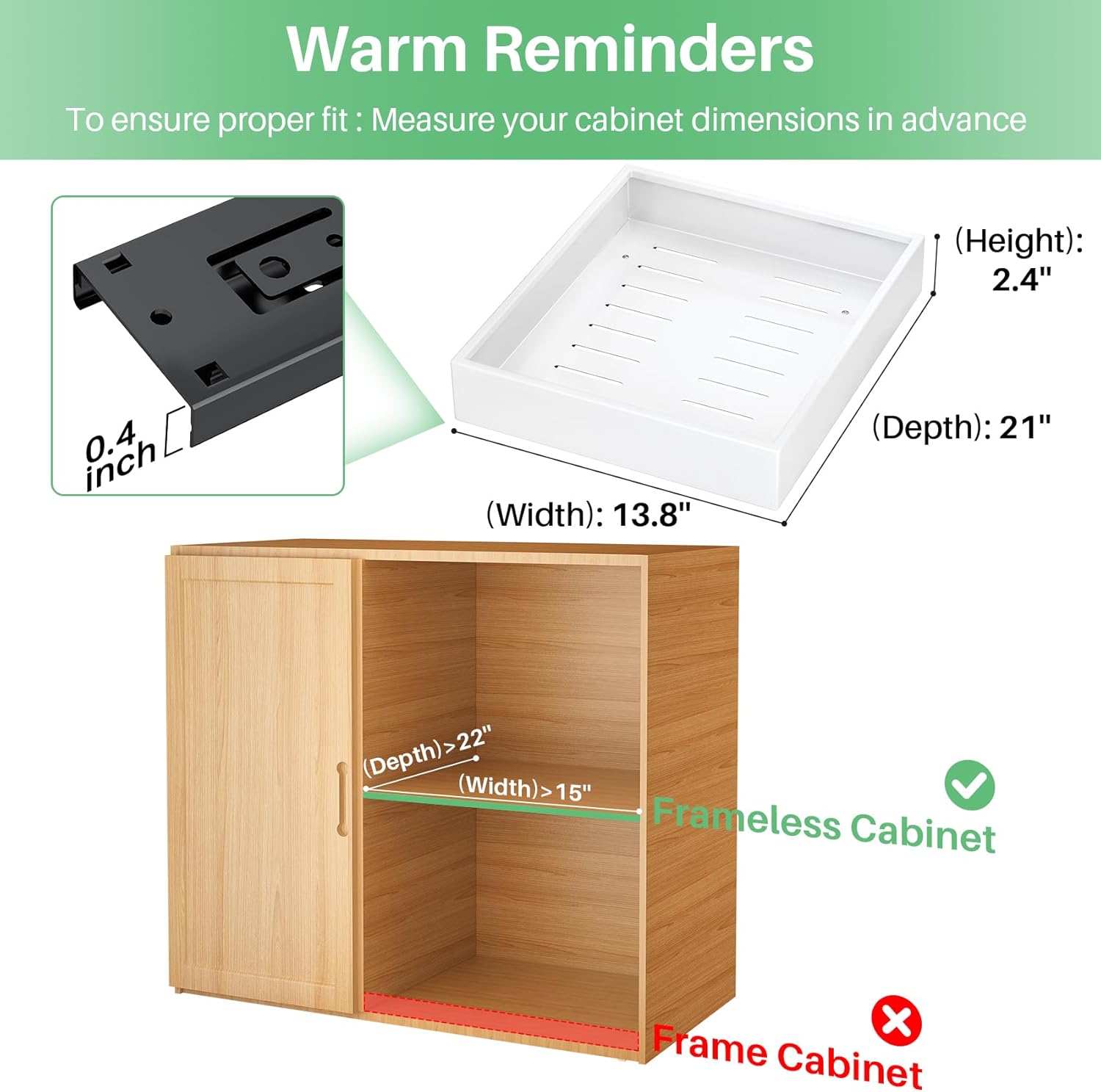 Thumbnail 1 de 2-Pack Pull-Out Cabinet Organizer (21" Deep) — Heavy-Duty Full-Extension Slide Out Drawers for Frameless Cabinets, White