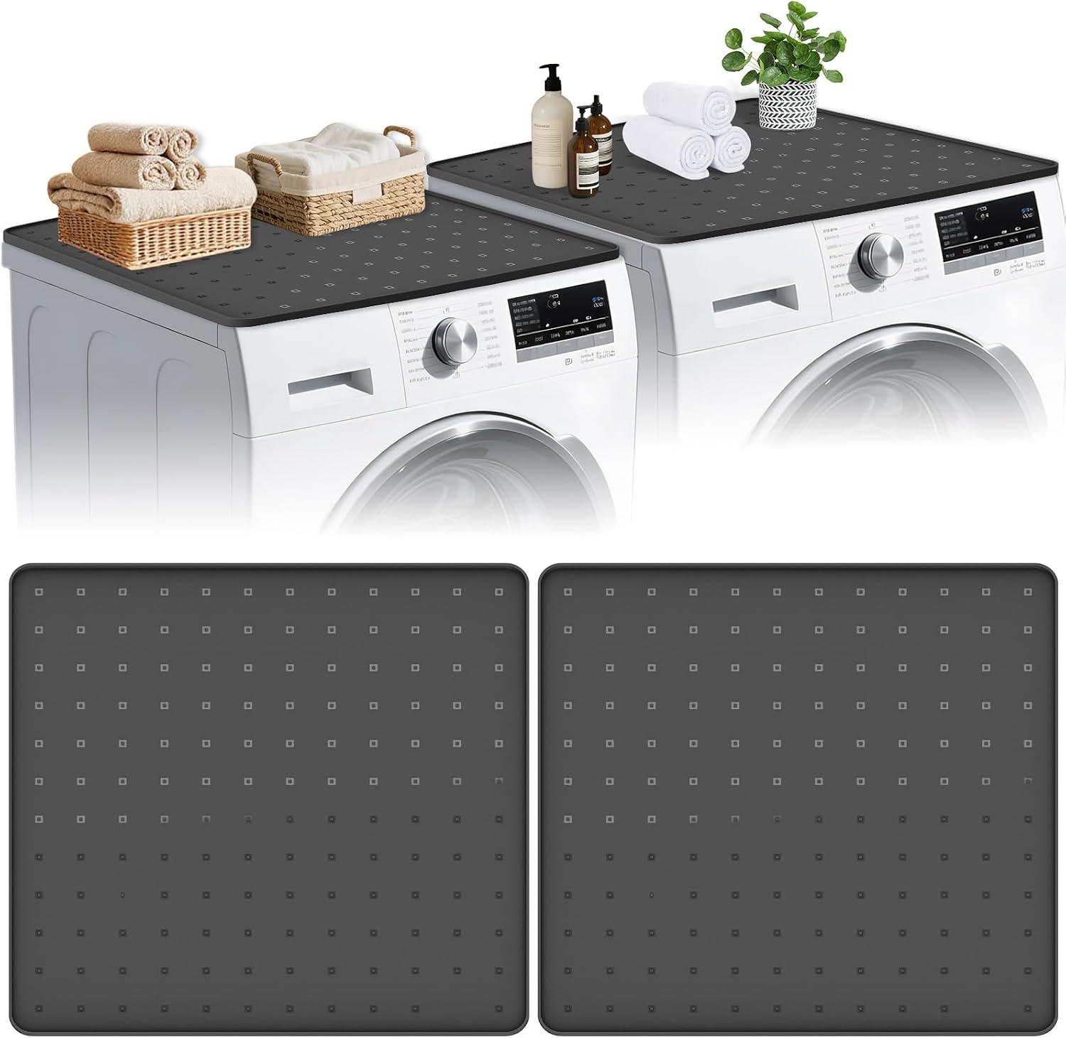 Detalle de Hugro Tarfive Black-26"x26"-2pc Washer Dryer Mat, 2-Pack Silicone Cover
