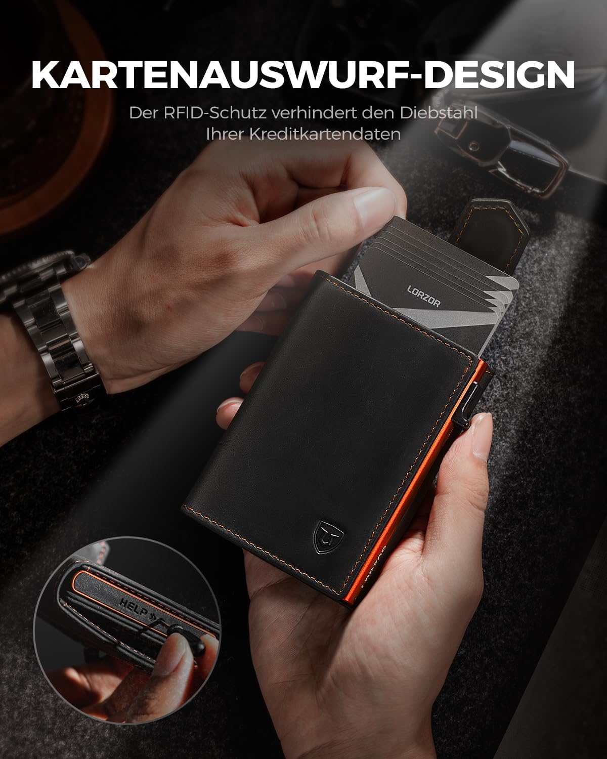 Detalle 1 de LORZOR Kartenetui Slim Wallet 10 Karten 🔒