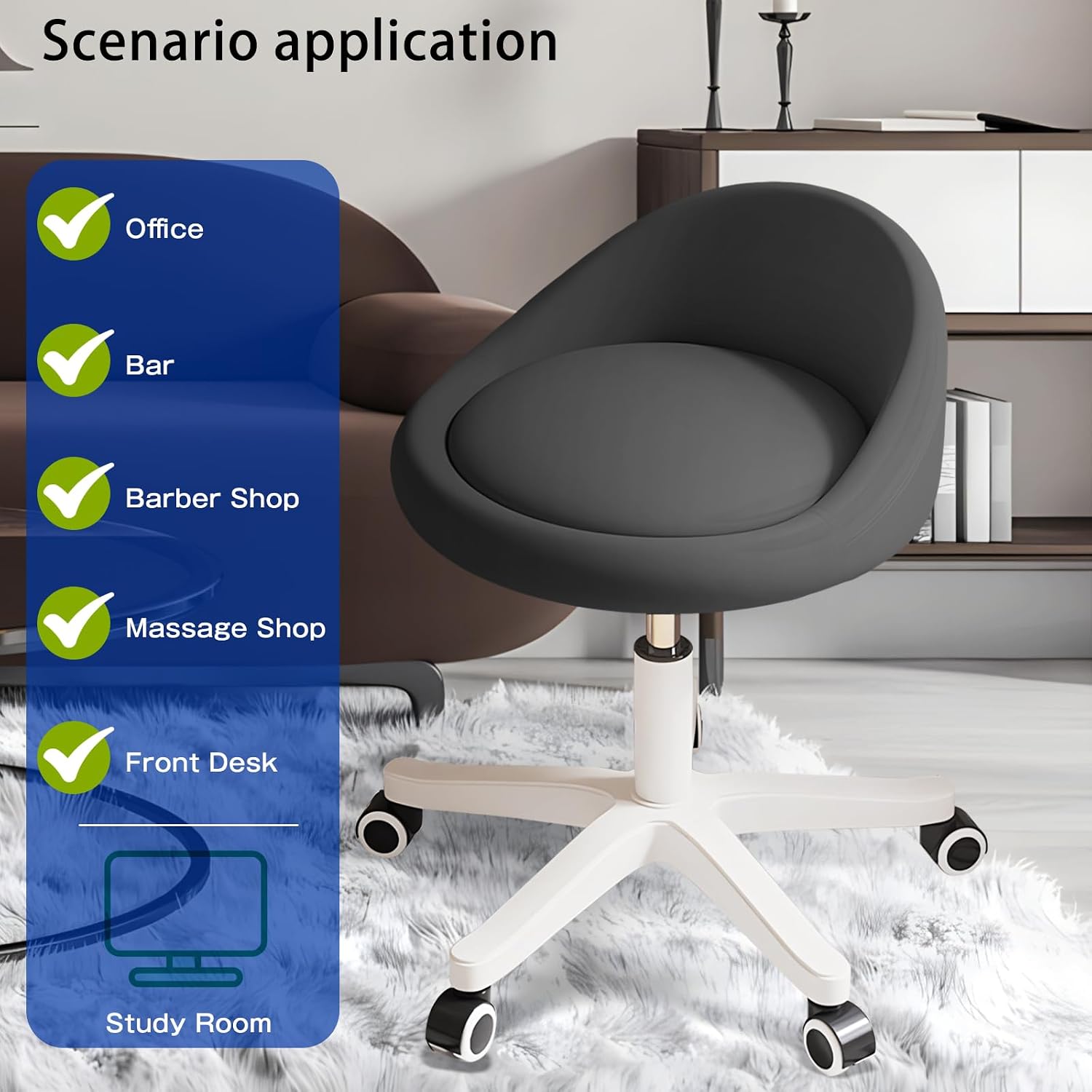 Detalle de Rolling Stool Ergonomic Swivel Seat 14.4-inch