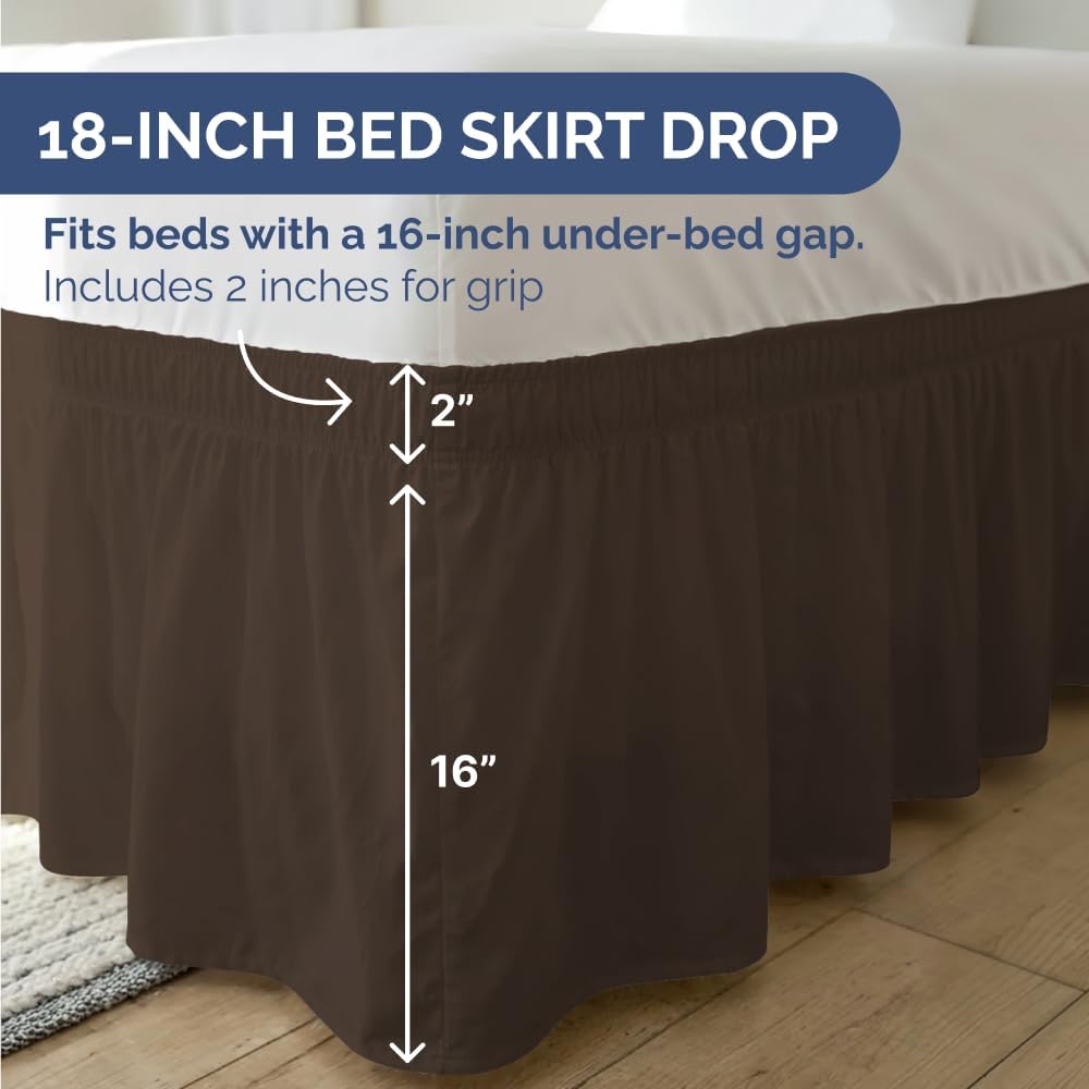 Thumbnail 3 de Wrap Around Dust Ruffle Bed Skirt - Brown for Full Size Beds (18 Inch Drop) with Elastic Wrap