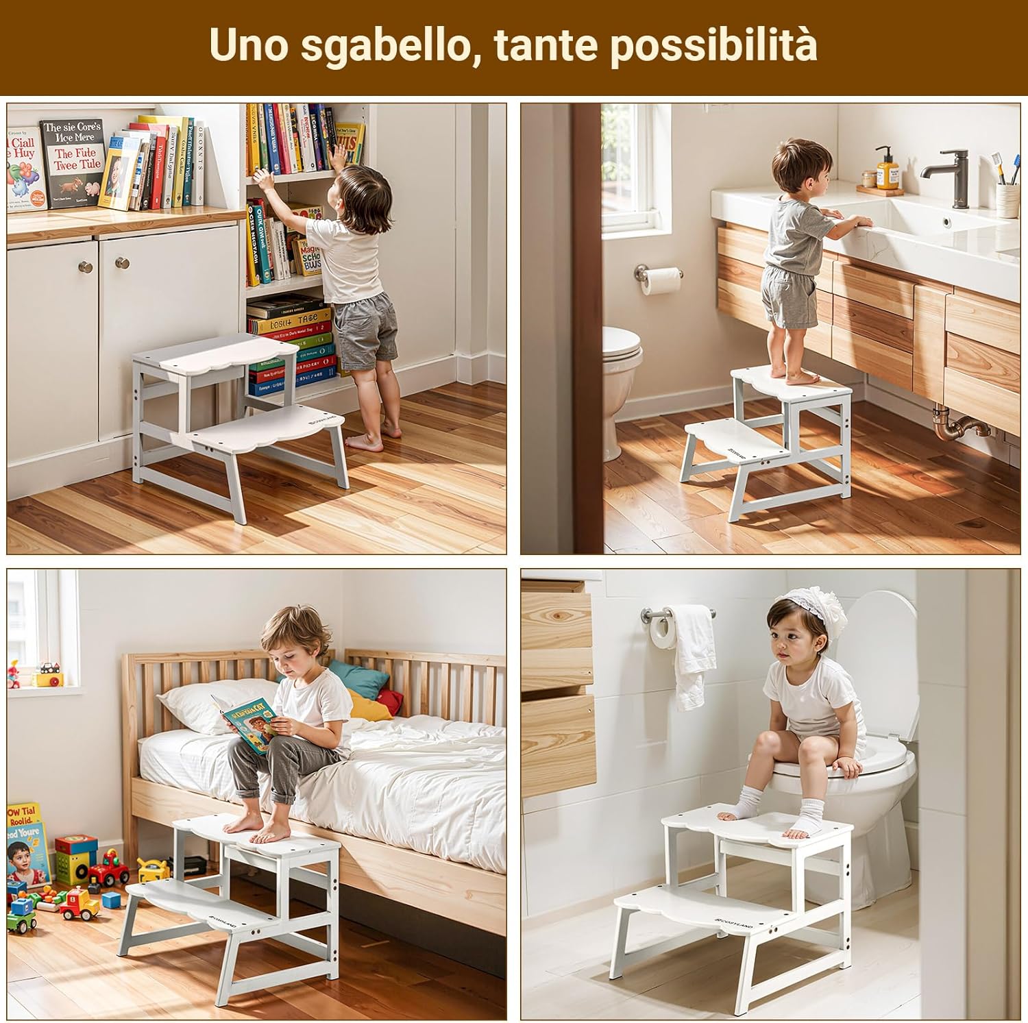 Thumbnail 5 de COSYLAND Torre Montessoriana 2 in 1 in bamboo – Bianco, protezione rimovibile e scala trasformabile