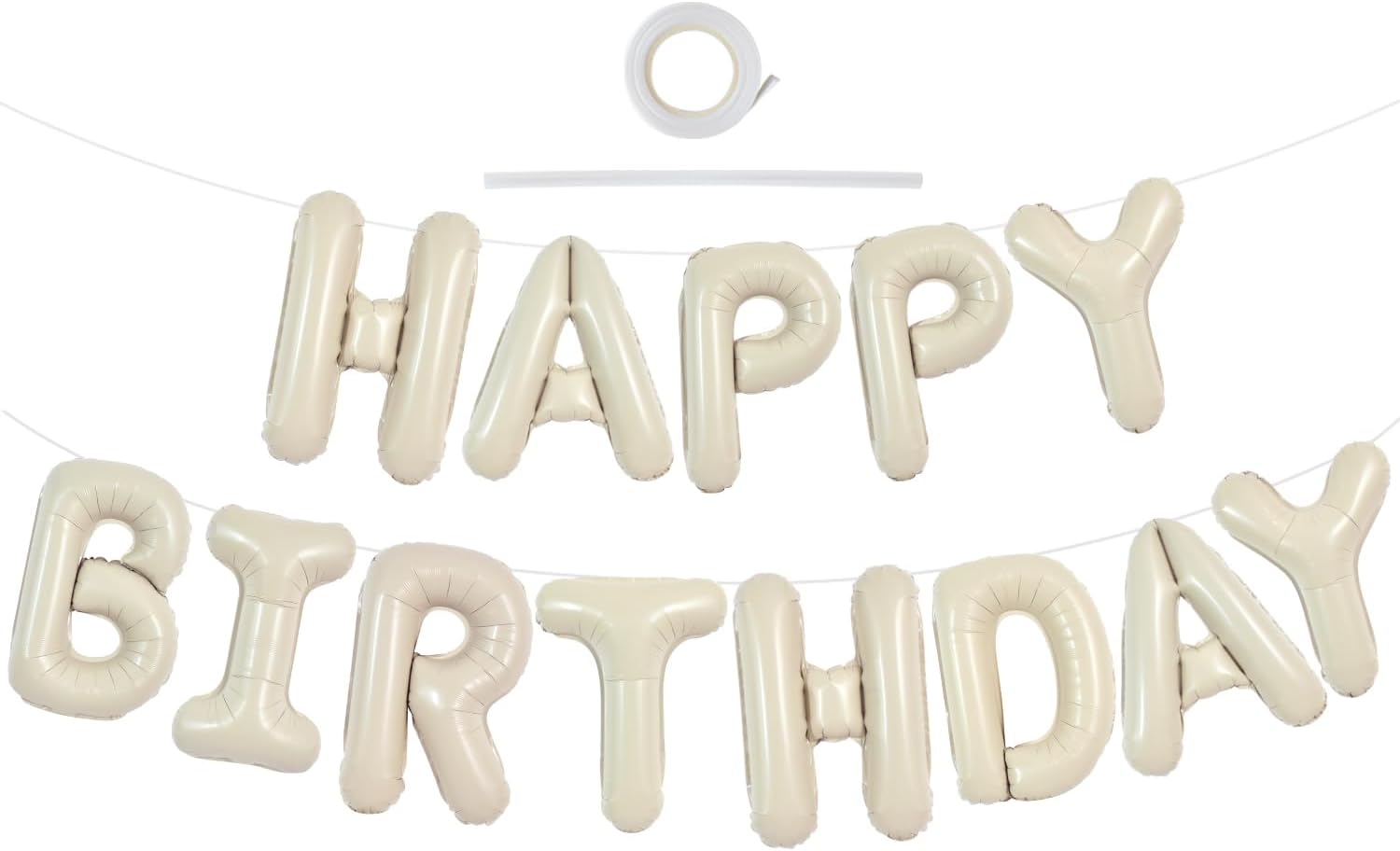 TONIFUL Cream White Happy Birthday Balloons Banner – 16 Inch Aluminum Foil Letters, Reusable Party Sign