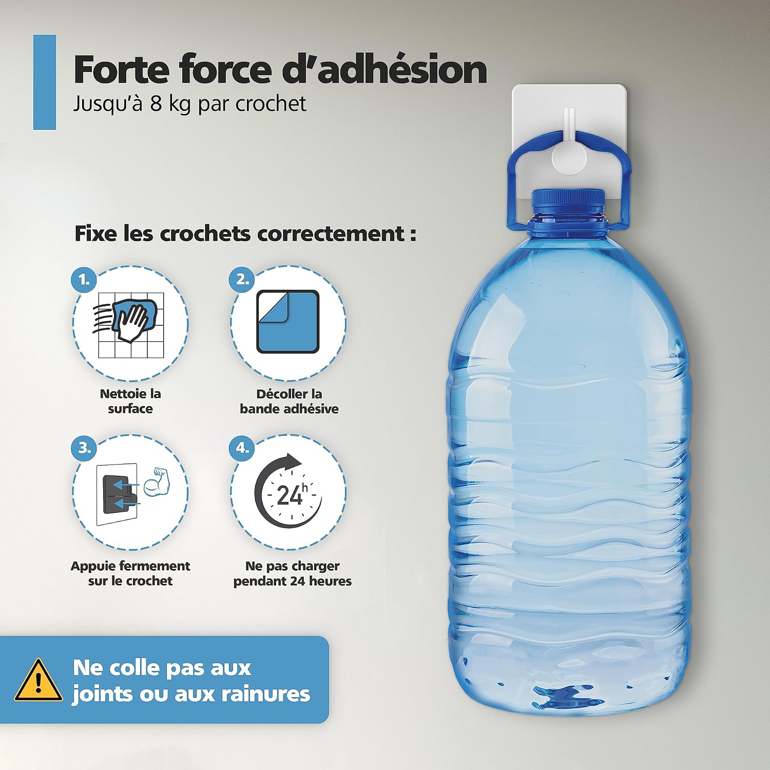 Detalle de Virea Crochets muraux auto-adhésifs sans perçage (jeu de 4) en acier inoxydable, jusqu’à 8 kg