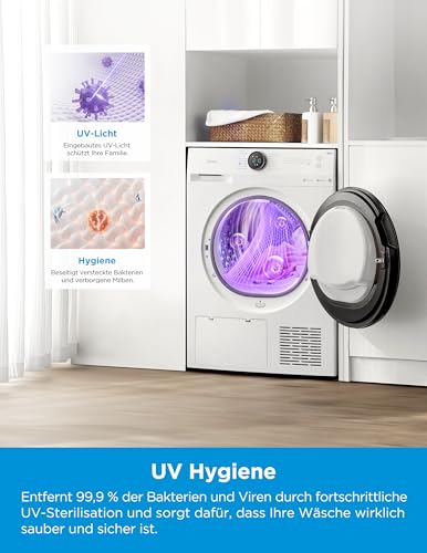 Thumbnail 6 de Midea MD20EH100WB-A3 Wärmepumpentrockner – 10 kg, A+++, UV Hygiene, Knitterschutz, Woolcare, Auto Dry, Fernsteuerung